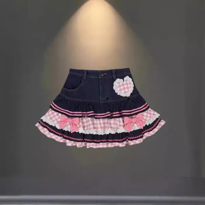 Jupe en jean plissée rose pour femmes