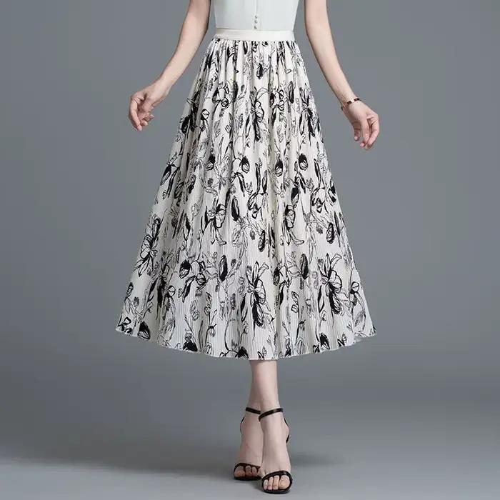 Jupe midi en mousseline de soie à imprimé floral pour femme