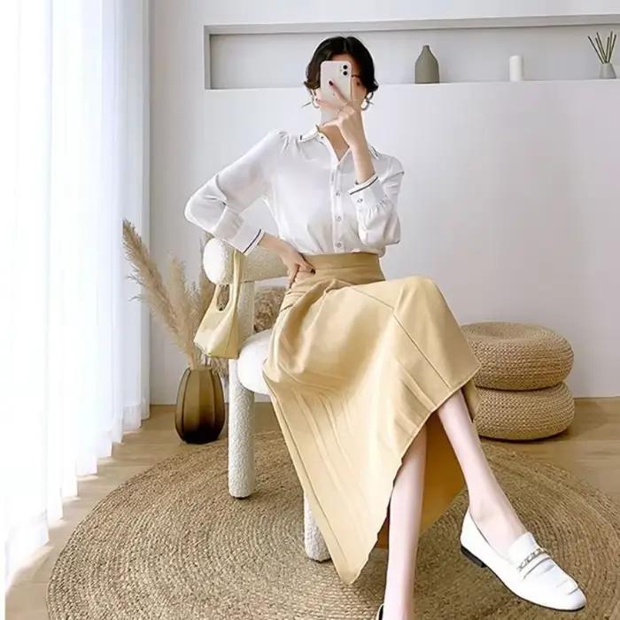 Taille haute femme jupes une ligne Midi jupe