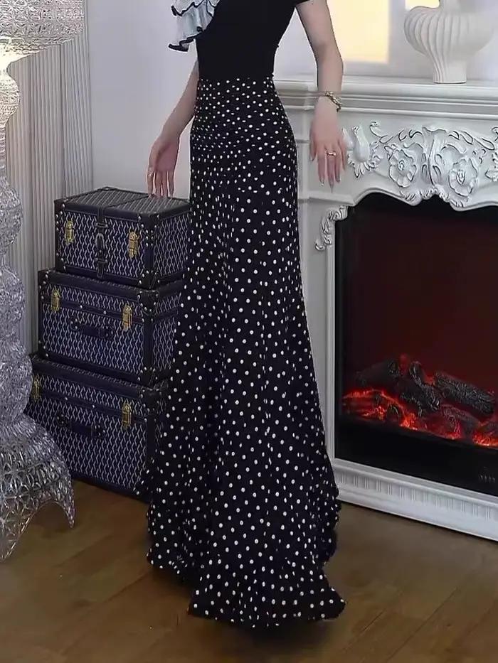 Jupe noire à pois pour femme