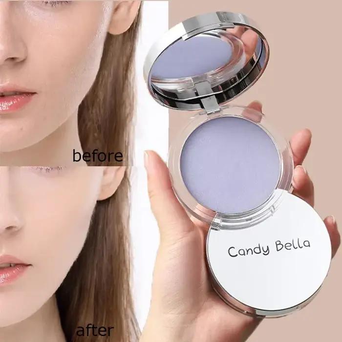 Poudre à réglage mat durable, contrôle de l'huile, poudre pressée à paillettes violettes, éclaircissante pour le visage, gelée, fond de teint Compact, maquillage