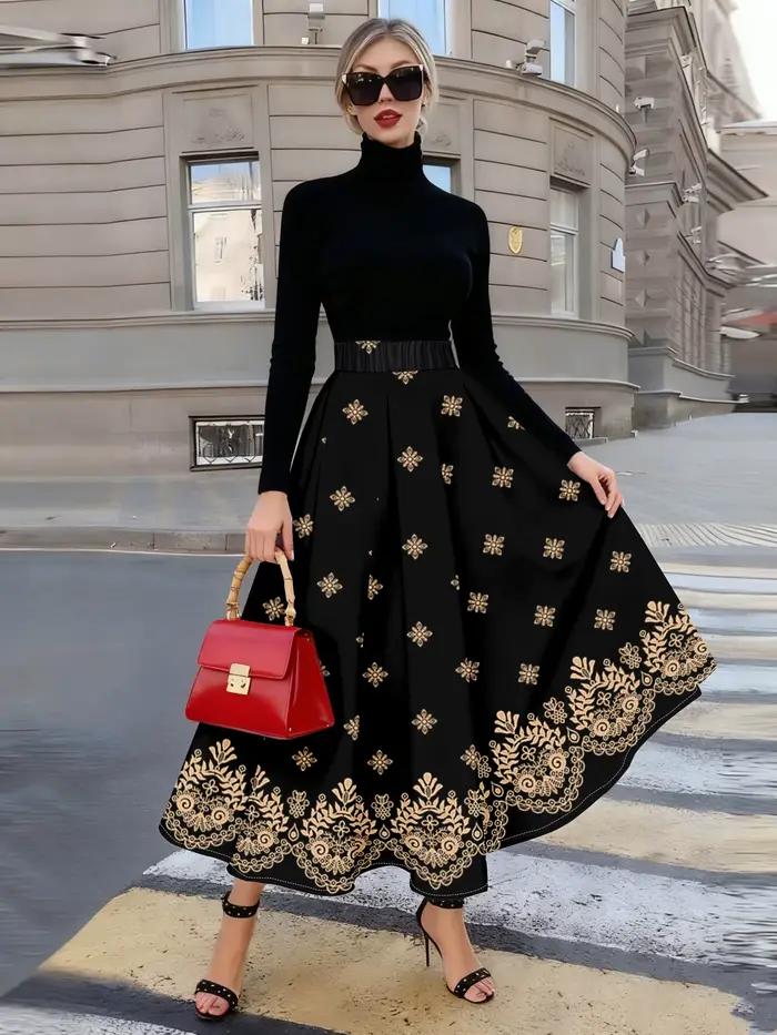 Jupe noire à imprimé floral pour femme