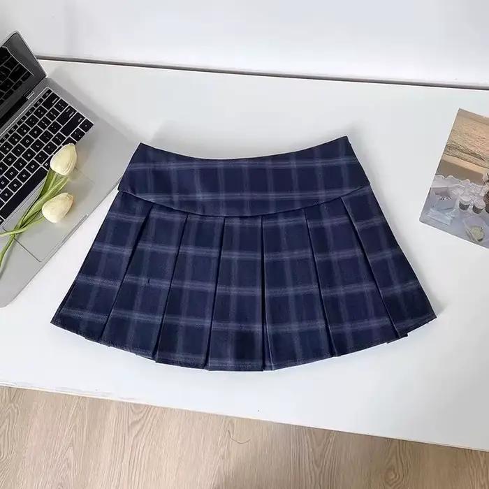 Jupes plissées à carreaux bleus pour femmes
