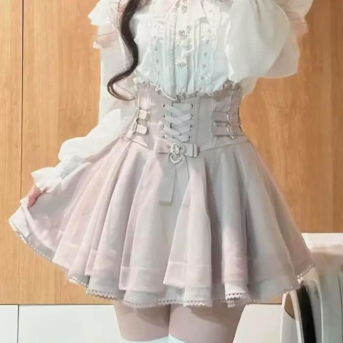 Kimutomo jupes douces femmes volants Patchwork pansement coeur taille haute Style Lolita mode jupe élégante femme décontracté