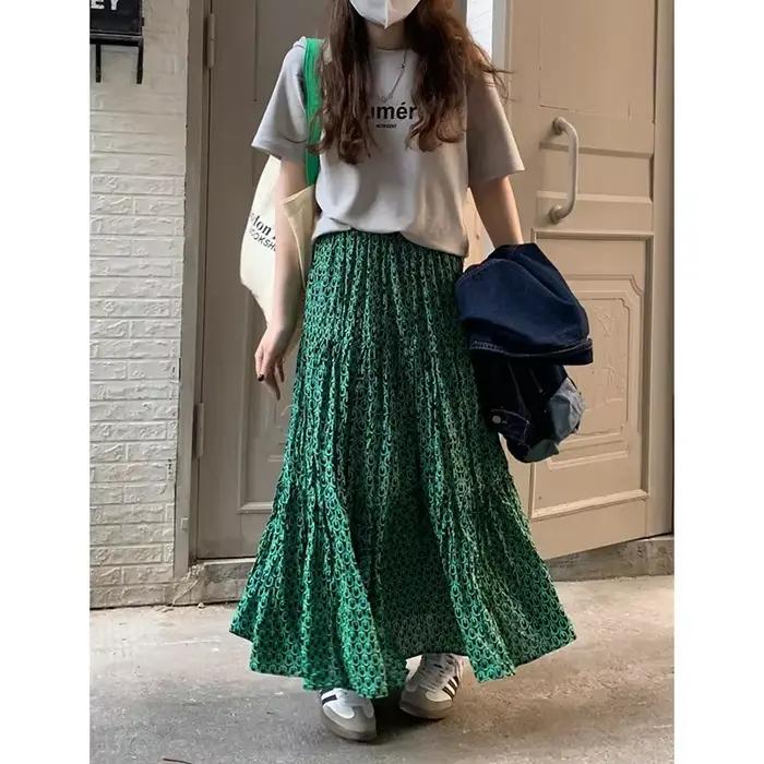 Jupe longue maxi vert floral pour femme