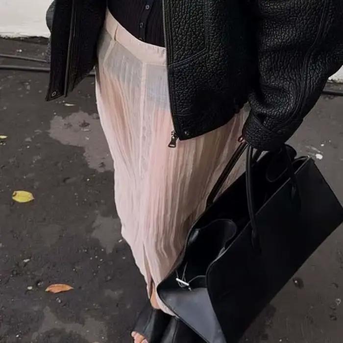 Jupe midi transparente rose en mélange de coton pour femme