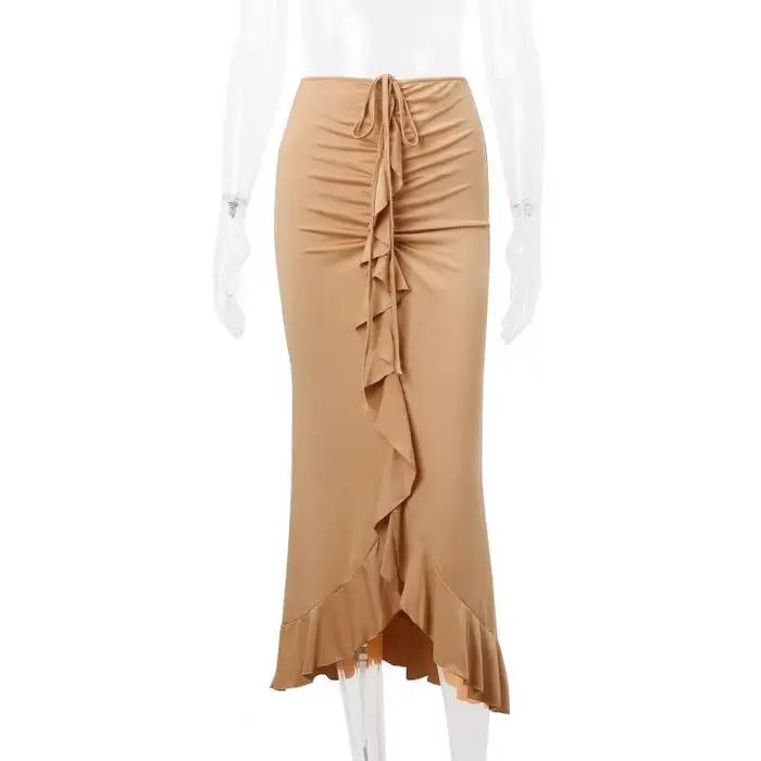 Jupe plissée mi-longue taille basse pour femme