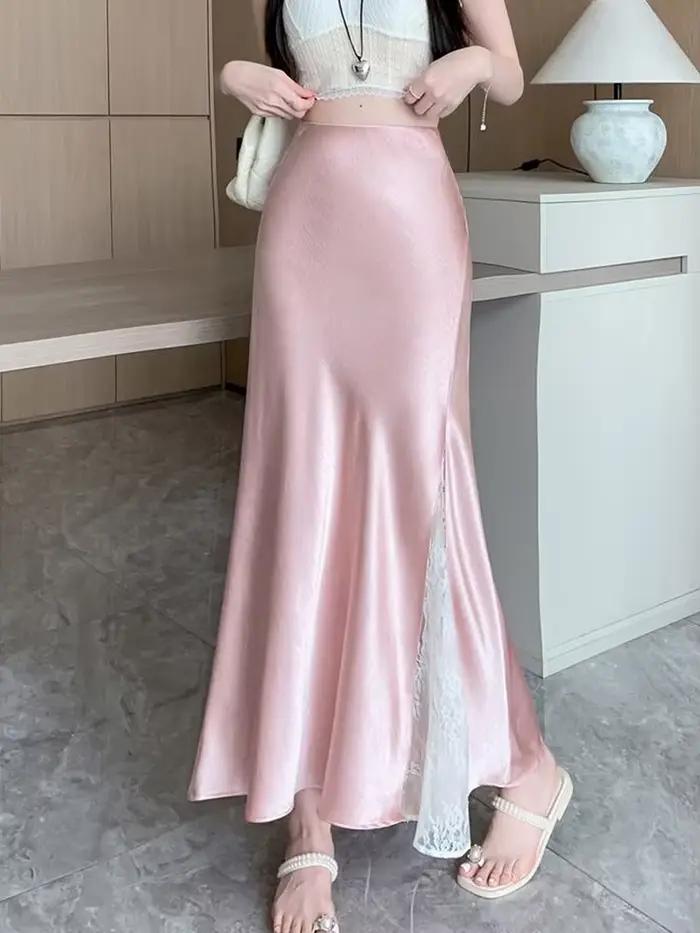Jupe longue en satin doux pour femme