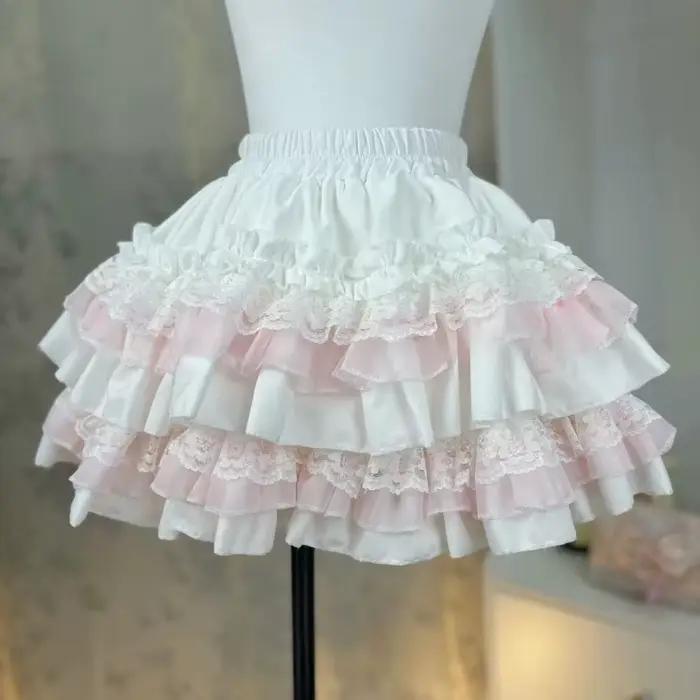 Lolita Style princesse Vintage gâteau jupe douce Kawaii femmes mignon dentelle volants fête Mini jupes Harajuku Y2k Faldas Mujer