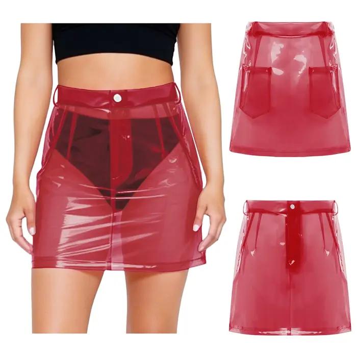 Mini-jupe transparente en PVC pour femme