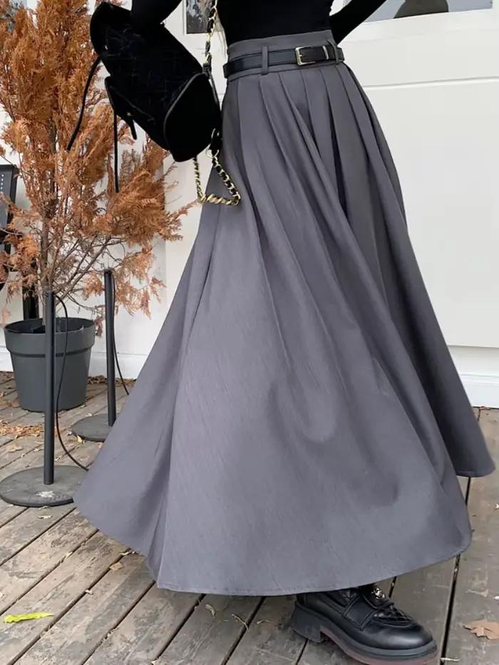 Qiukichonson gris Midi jupes longues femmes Maxi jupe 2023 automne hiver costume