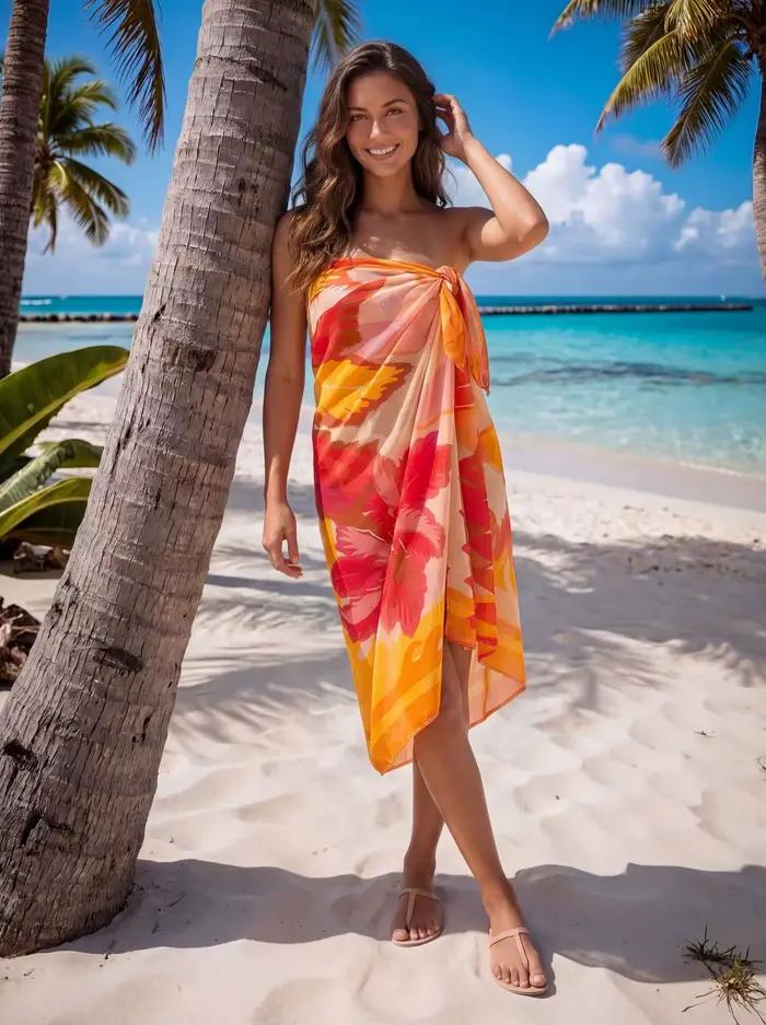 Paréos de plage pour femmes en mousseline imprimée florale
