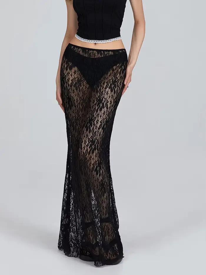 Jupe longue en dentelle pour femme
