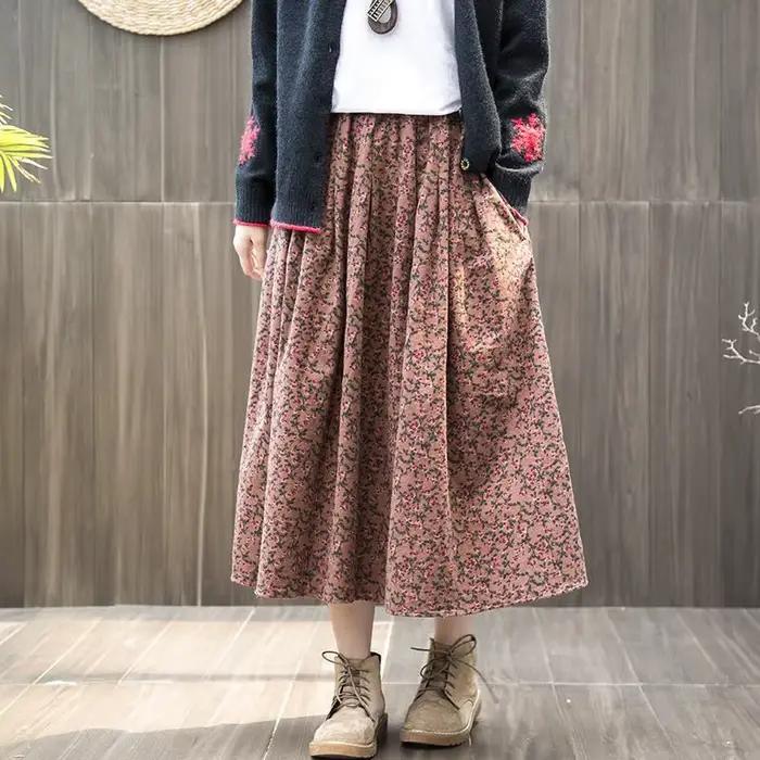 Jupe longue en coton et lin pour femme