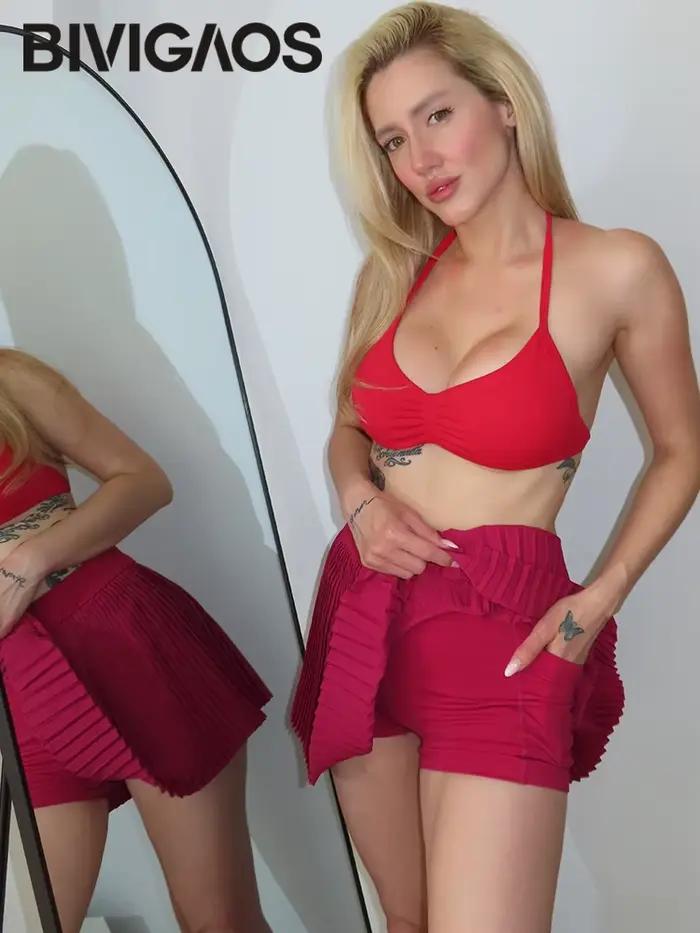 BIVIGAOS Jupe courte de sport taille haute pour femme