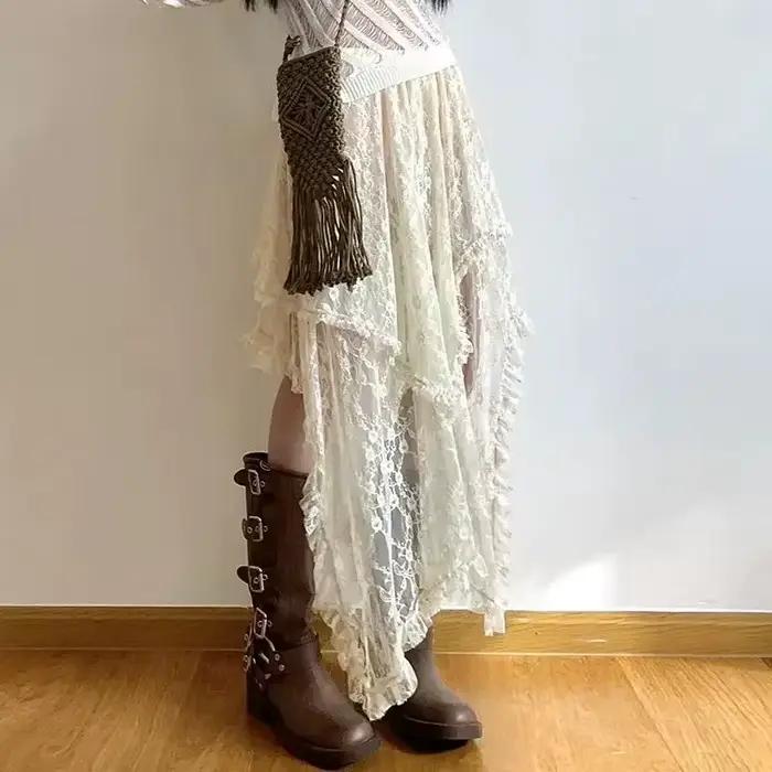 Jupe en dentelle taille haute pour femmes