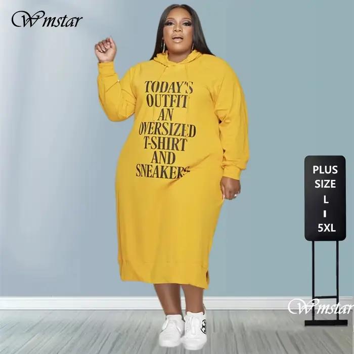 Grande Taille Robe L-5xl Femmes Hoodies Lettre Imprimer adt Casual Robe Poches Vêtements D'hiver Maxi Robes En Gros Dropshipping