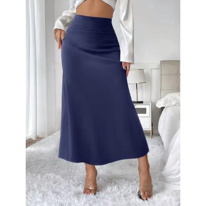 Jupe longue femme taille haute élasthanne polyester tricotée au lait coupe régulière silhouette droite coloris pure style formel printemps été