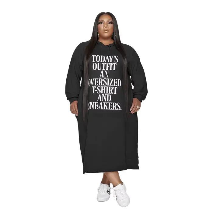Grande Taille Robe L-5xl Femmes Hoodies Lettre Imprimer adt Casual Robe Poches Vêtements D'hiver Maxi Robes En Gros Dropshipping
