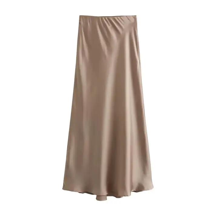Jupe Taille Haute en Satin Polyestère Pour Femmes Occasions Professionnelles Et Décontractées