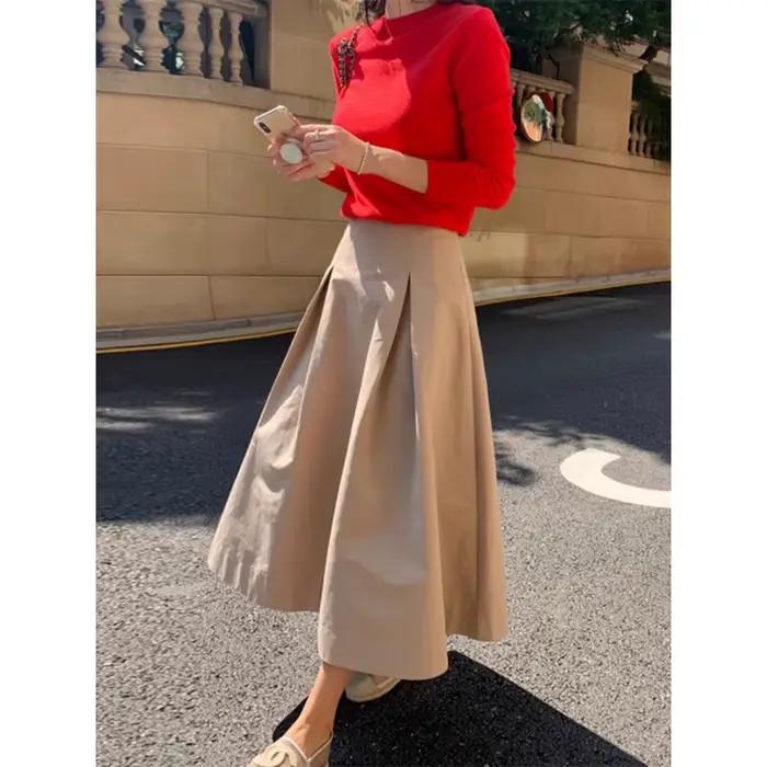 Hepburn-Jupe plissée taille haute pour femme