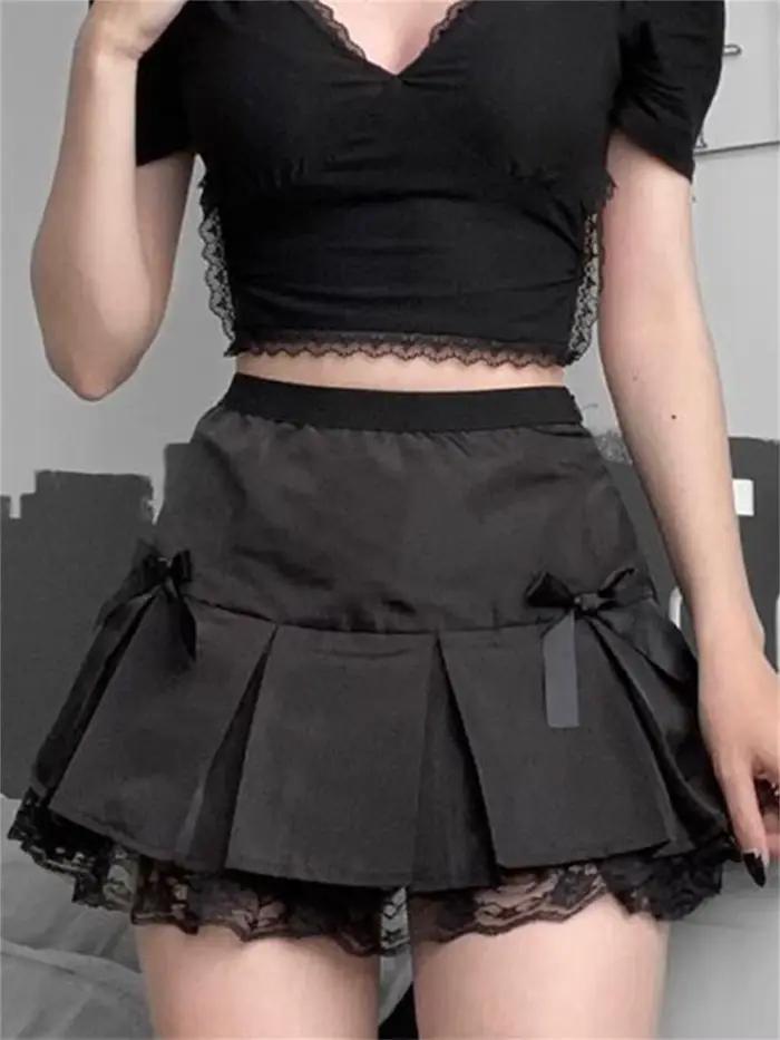 Mini jupe plissée noire gothique pour femmes