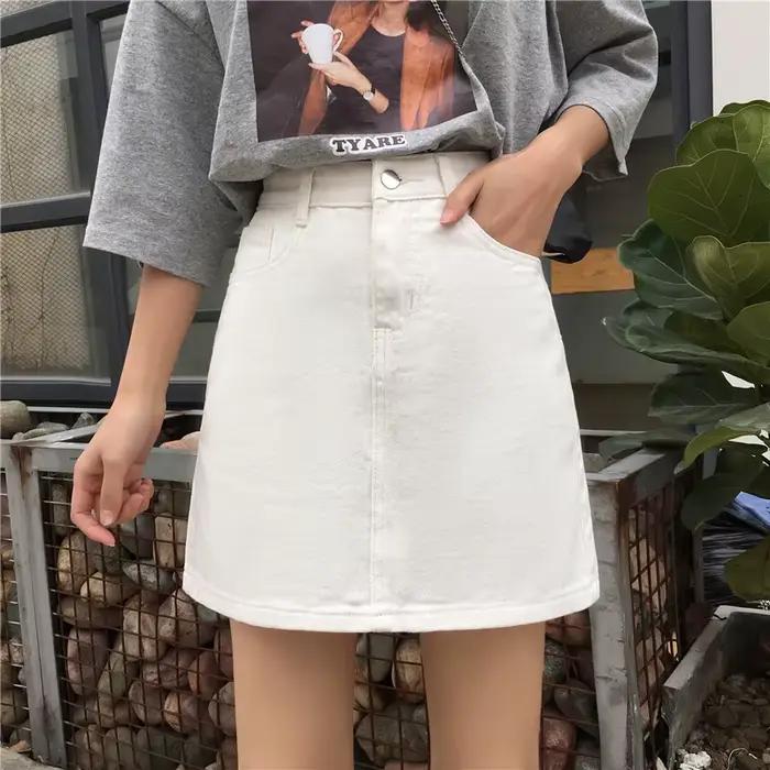 Jupe en coton polyester femelle taille haute style coréen a-ligne pour étudiants et occasions estivales printemps été