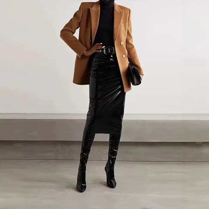 Jupe longue élégante en cuir PU