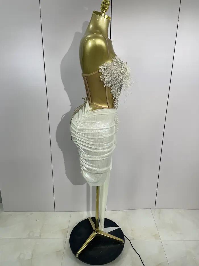 STOCK luxe perles brillantes Sexy jupe asymétrique 2 pièces ensemble 2025 femmes soirée fête d'anniversaire scène danseur Performance Costume