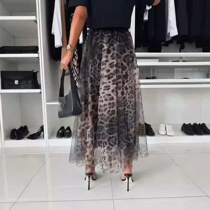 Jupe léopard imprimée pour femmes, drap fin polyester et élasthanne, ajustement lâche, style streetwear, nouvelle collection automne-hiver 2024, longueur cheville, tricoté