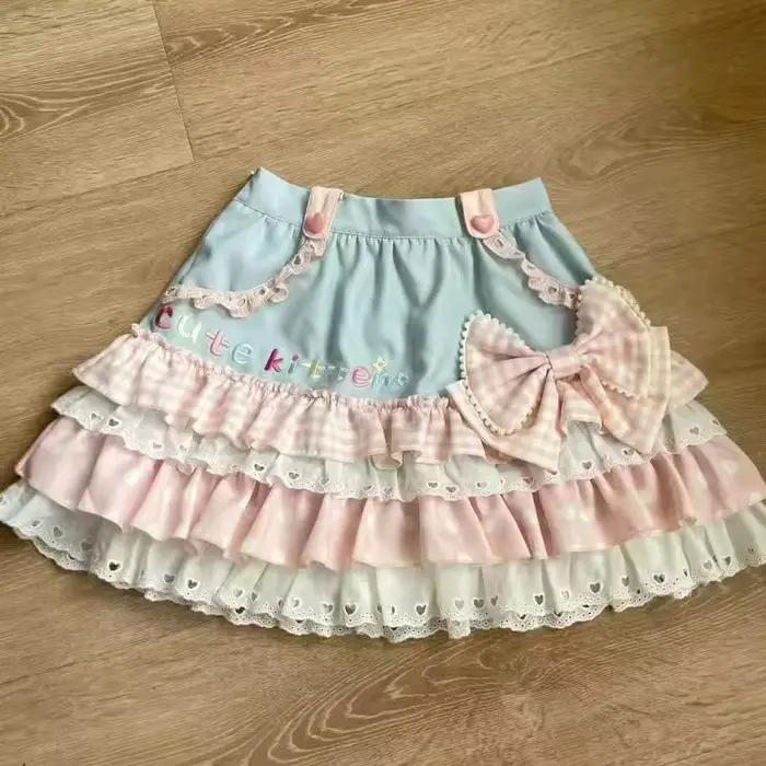 Ensemble jupe et t shirt style lolita kawaii japonais pour femme avec noeud et imprimé chat mini jupes mignonnes effet gâteau y2k harajuku occassions estivales et événements spéciaux