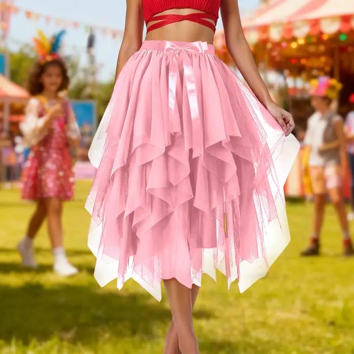 Jupe pour femmes taille haute évasée style féerique à superpositions élégantes douces en gaze longueur genou pour festival de musique automne noël occasions spéciales
