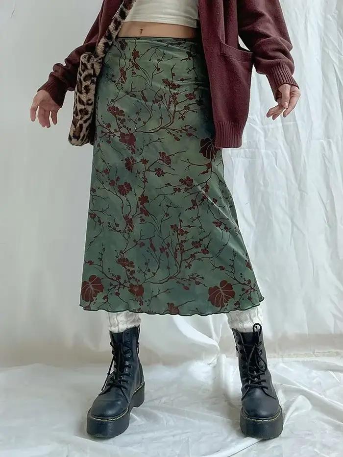 Jupe longue vintage à imprimé floral pour femmes