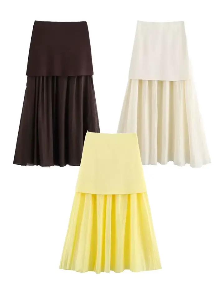 Jupe midi unie pour femme HH