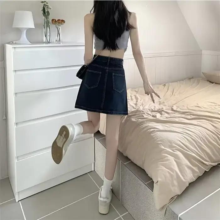 Jupe en jean femme rétro bleu taille haute