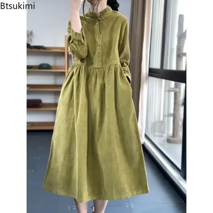Robe mi-longue en velours côtelé pour femmes