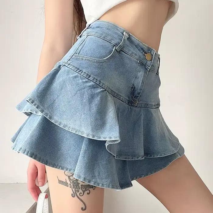 Jupes en jean à volants pour femmes