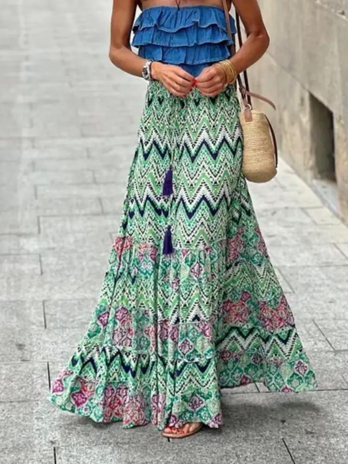Femmes imprimer jupe longue mode Vintage jupes amples dame décontracté élégant Boho plage vacances