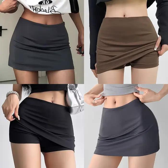Femmes faux deux pièces jupe courte Sexy hanche levage Yoga