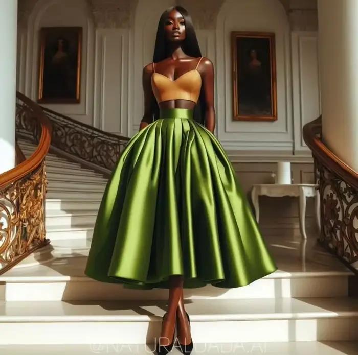 Jupe Longue Bouffante Verte pour Femme