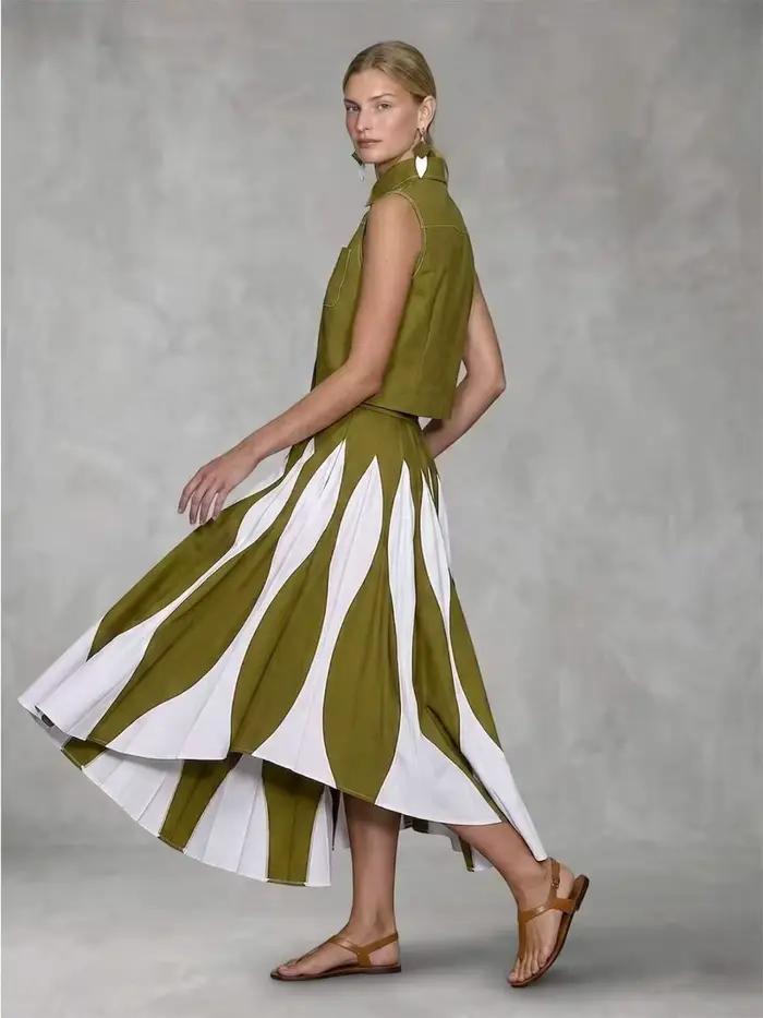 Ensemble jupe élégante pour femme Bonboho 2026 haut sans manches et jupe plissée taille haute polyester décontracté chic pour occasions spéciales printemps été
