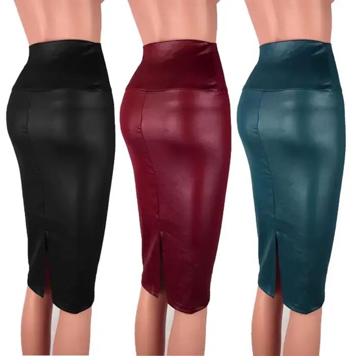 Jupe crayon en cuir PU pour femme