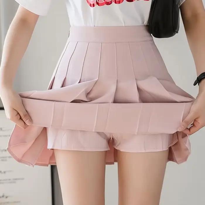 2025 printemps été Shorts jupe femmes taille haute Sexy Mini jupes pour filles école courte plissée Kawaii japonais rose
