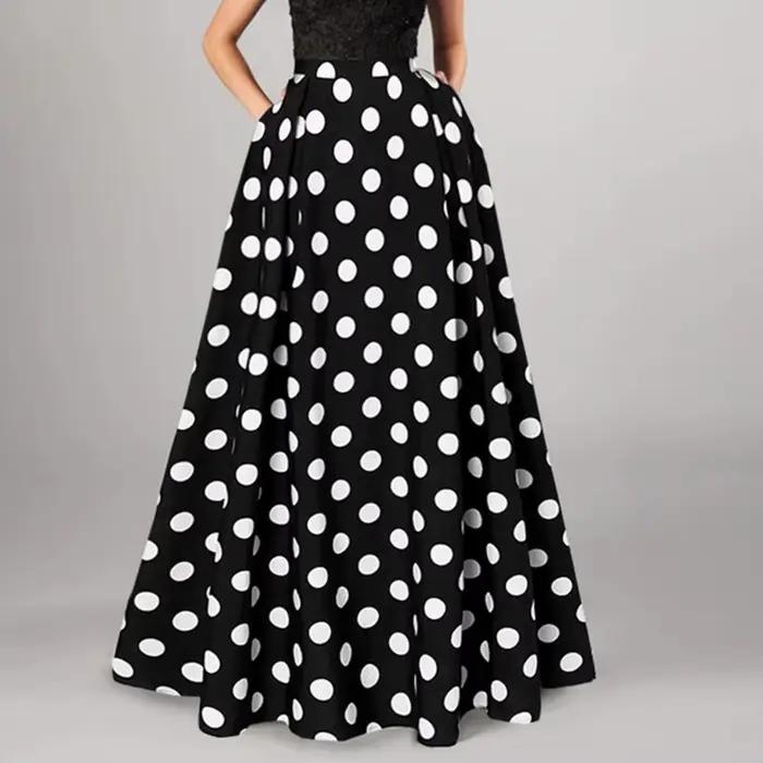 Jupe maxi a-ligne évasée imprimée à pois polyester pour femmes occasion spéciale trapèze vintage trapèze évasée silhouette trapèze évasée style rétro舒适版：穿上这款女士A字裙，你将体验到复古与现代的完美结合。无论是春夏季节，还是日常穿搭，它都能让你在各种场合中闪耀。宽松的A字剪裁搭配经典的波点图案，不仅彰显个性，更带来无与伦比的舒适感。适合婚礼、聚会、办公室或海滩度假等多种场景。选择这款复古风格的A字裙，让你在每个特殊时刻都成为焦点。