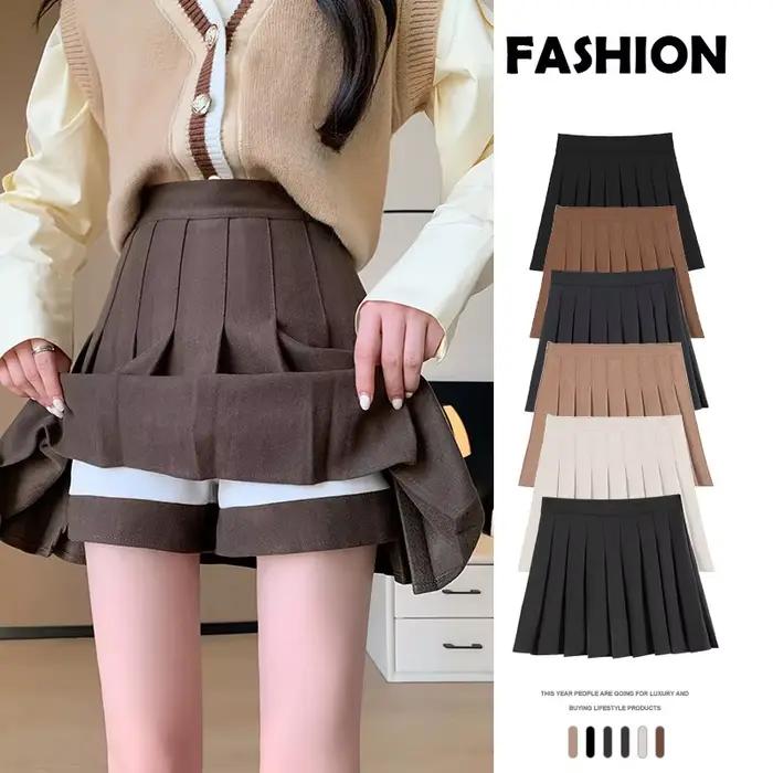 Jupes plissées taille haute marron pour femmes