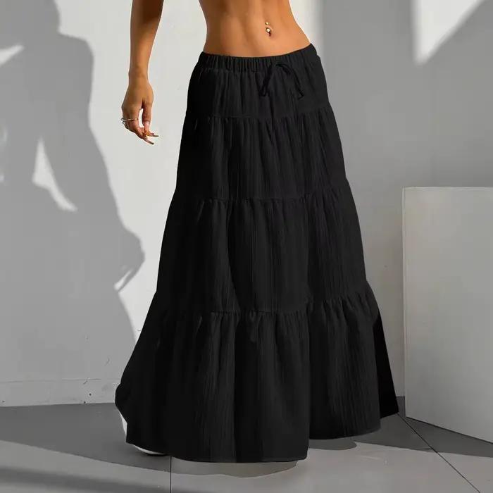 Boho blanc été jupe longue femmes ample fluide Maxi