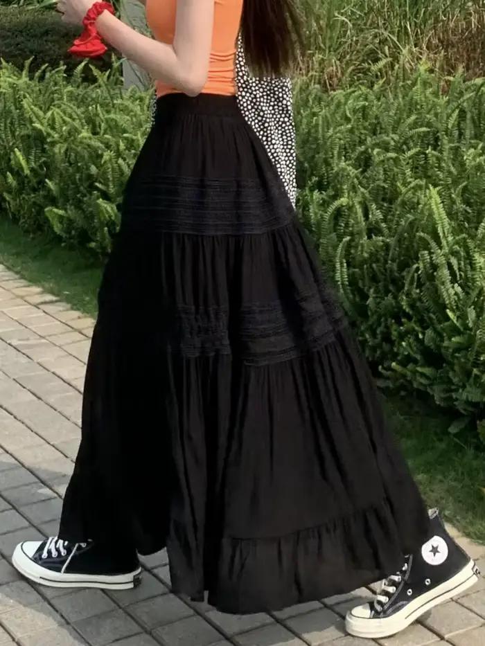 Jupe mi-longue en dentelle au crochet gothique polyester pour femmes junior printemps été 2024