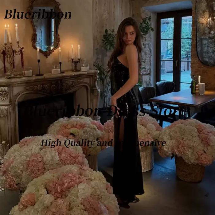 Robe de demoiselle d'honneur Blueribbon pour mariage, col halter, dos sexy, robes de bal longues à sequins, robes de soirée personnalisées