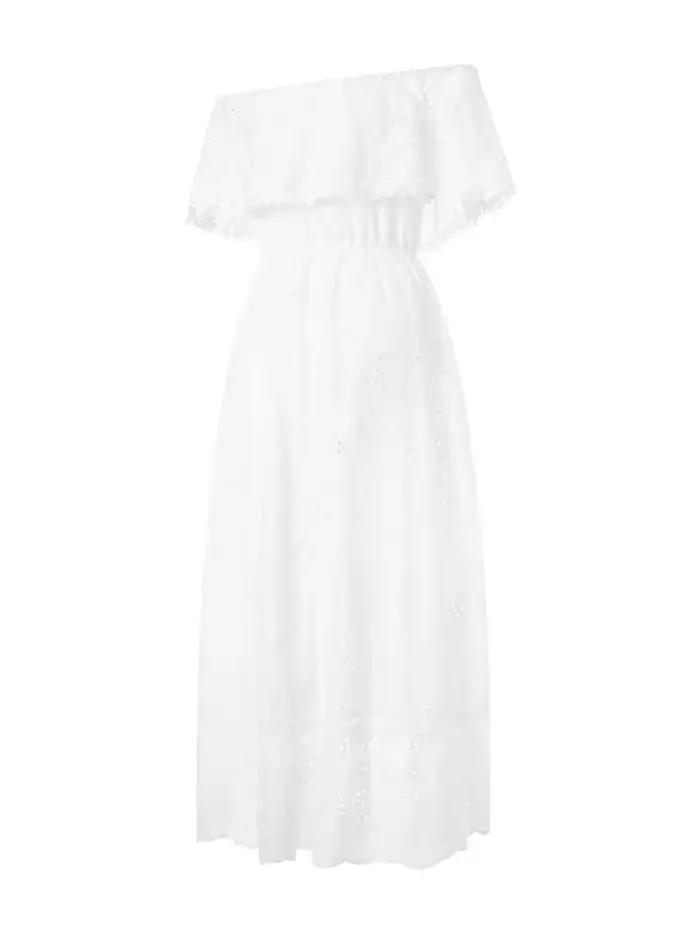 Robe longue en dentelle blanche style bohème pour femmes