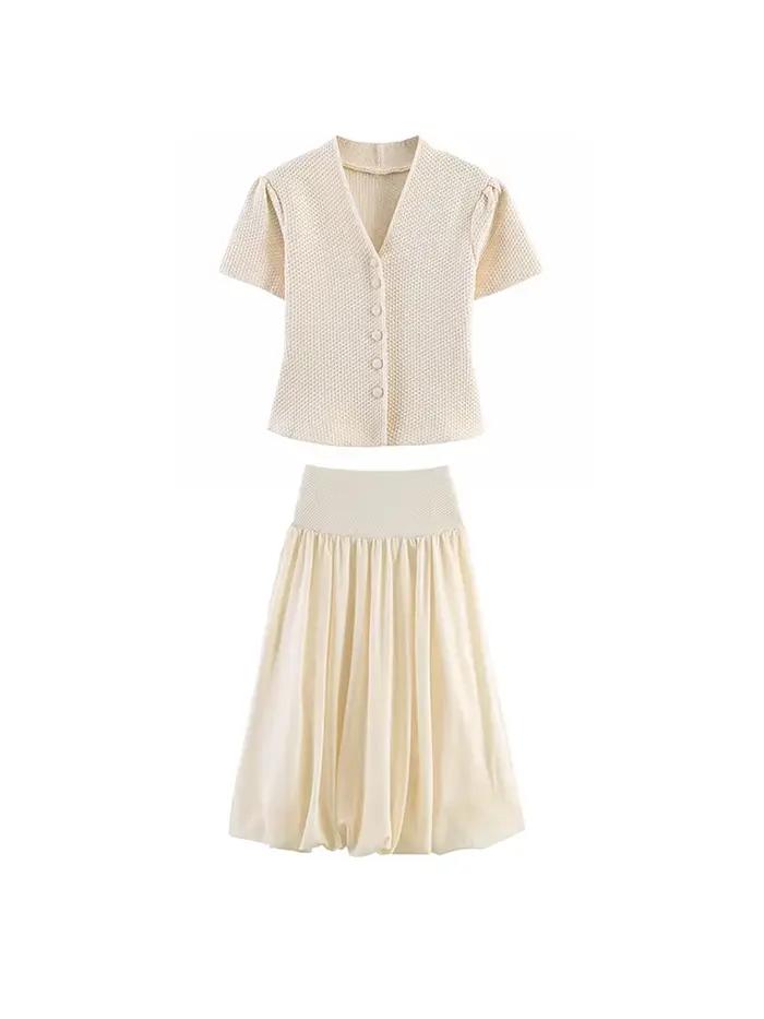 Ensemble jupe ballon en tricot pour femme